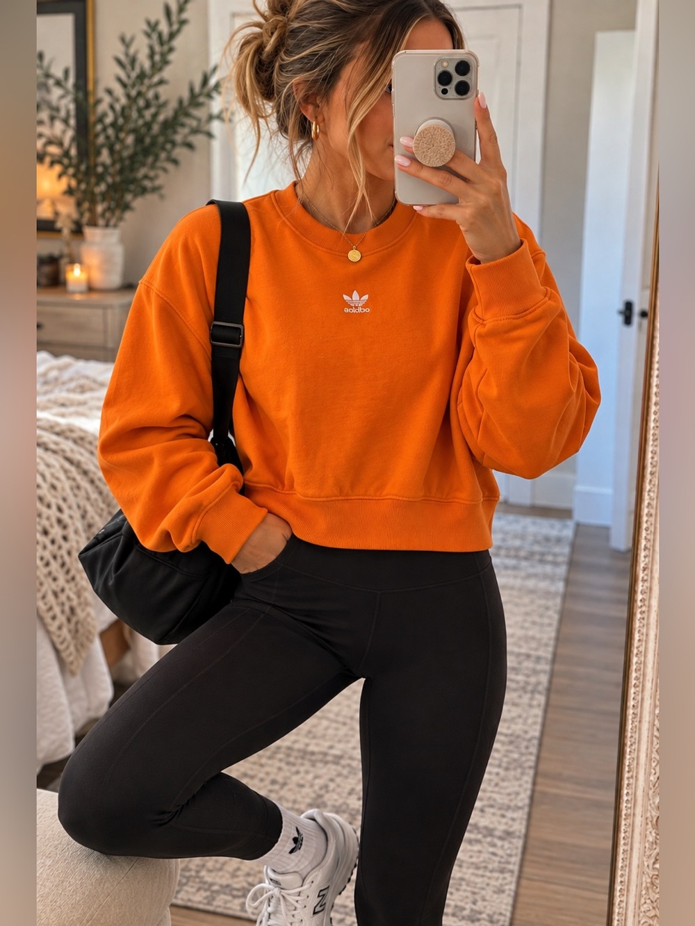 🧡 Adidas Originals Cropped Orange Crewneck Sweatshirt – Size Small